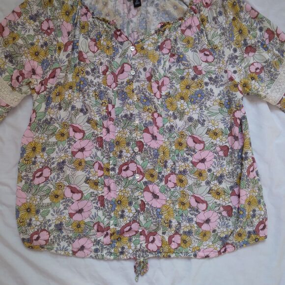Floral Pop Over Button Blouse Peasant Cottagecore Boho 3/4 Sleeve Womens Size 2X - Picture 4 of 13